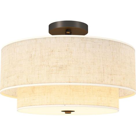 Plafonnier - Double Abat-jour Lin - Compatible Ampoules E14 - Pour Salle À Manger Chambre Salon - Ø40 x H26 cm (1/5)