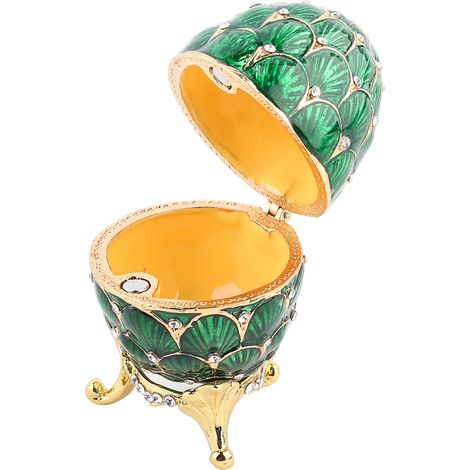 Boîte à bijoux vintage œuf de Pâques émaillé, coffret rangement bibelots déco artisanale (Vert) (1/5)