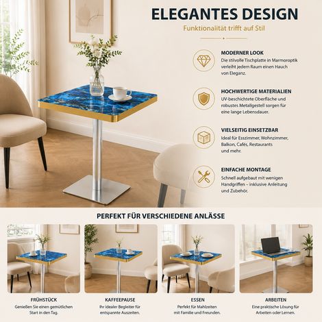 Table carrée marbre effet UV, piètement métal moderne, salle à manger design (1/5)