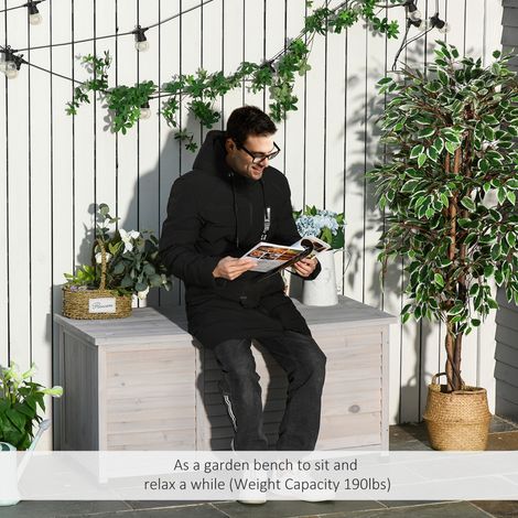 Coffre de rangement extérieur malle de rangement en bois 283L 2 chaînes 127 x 56 x 60 cm gris