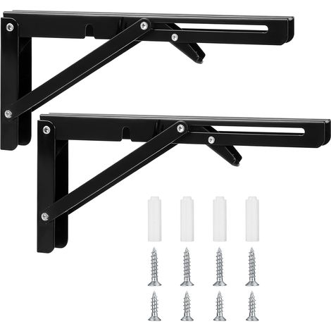 Folding console table with folding hinges, made of iron, 90° folding angle. For home, kitchen, office, table, or wall mounting. Black, 25.4 cm (1/5)