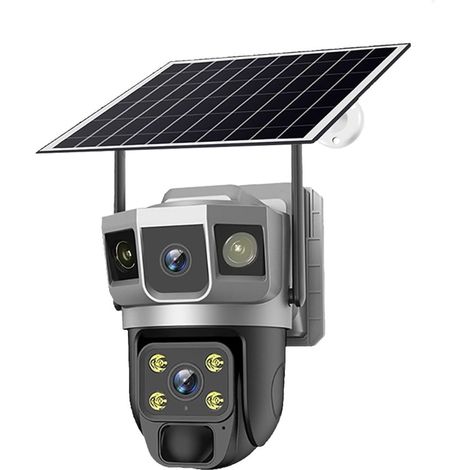 Caméra solaire 4G avec enregistrement 24 heures sur 24, carte SIM, vision nocturne à lumière noire, détection PIR, double objectif, moniteur de vidéosurveillance, batterie intégrée(Camera NO Card) (1/5)