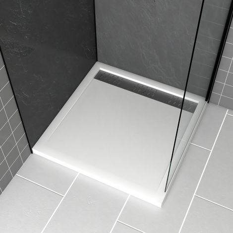 Plato de ducha de Acrílico Blanco 90x90x4 cm + Rejillas Lineales Cromada y Gun Metal - WHITENESS II