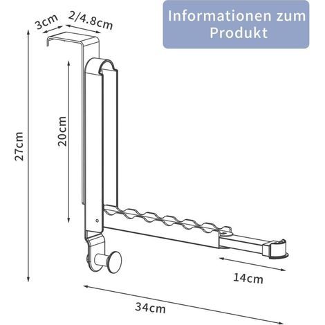Porte-manteau de porte extensible pliable 34 cm - En métal - Pour 6 cintres - Pas de perçage nécessaire - Avec fente antidérapante pour moins de 4,4 cm - Pour sacs, vêtements et servi (1/3)