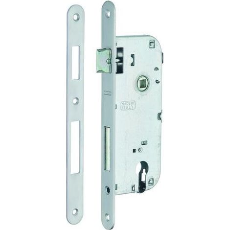 Boitier de serrure encastrable à cylindre pour porte d'entrée, axe 50mm, entraxe 90mm, bouts ronds, bronze - (1/5)