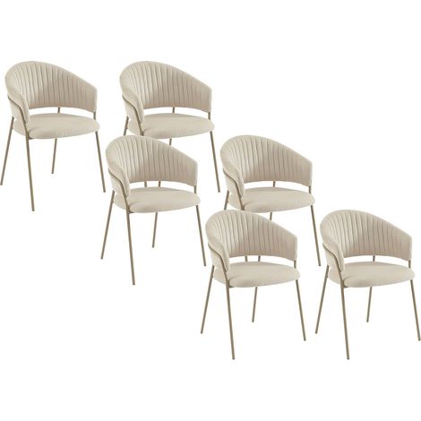 Lot de 6 chaises en tissu texturé et métal - Beige - MADOLIA (1/5)