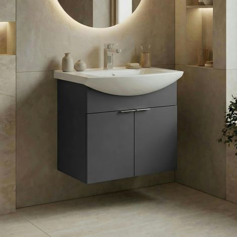 Meuble vasque suspendu 55 cm anthracite 2 portes UMI (1/4)