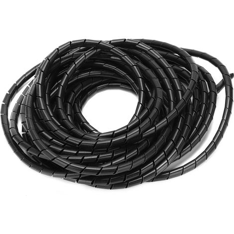 Gaine spiralée flexible pour câbles, noire, diamètre 8 mm, 10 mètres, pour la gestion des câbles. (1/5)