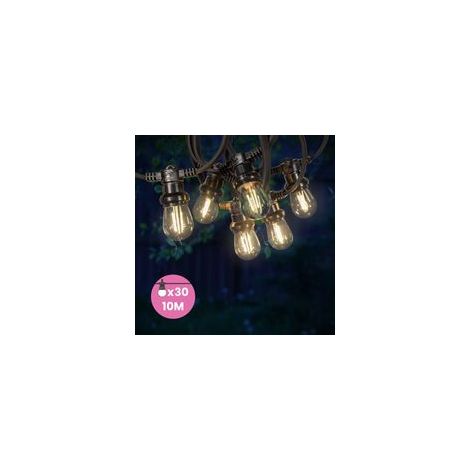 Guirlande guinguette LED filament rétro 10 m – 30 ampoules E27 transparentes, lumière chaude blanc, idéale extérieur et décoration fête (1/5)