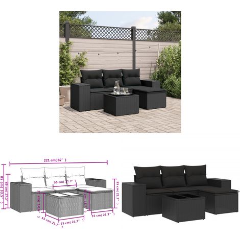 5-tlg. Garten-Sofagarnitur mit Kissen Schwarz Poly Rattan - Gartenmöbel - Gartensorte - Outdoor Möbel - Rattan Gartenmöbel - Lounge Set - Home & Living (1/3)