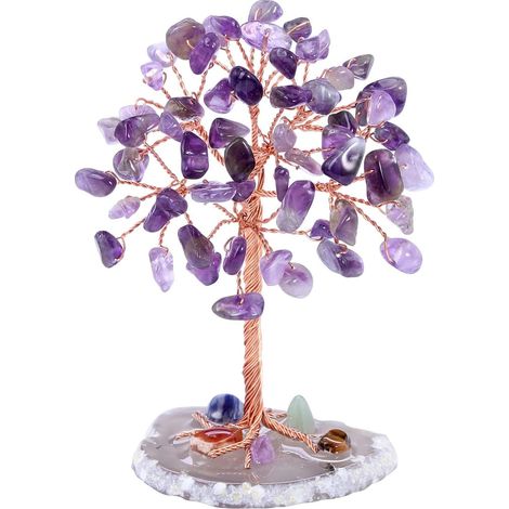 Arbre de Vie Pierre Naturelle 9-10 cm Arbre de Cristal D'ornement d'arbre de Cristal Arbre pour l'Énergie Guérissante Cristalline Spirituelle Décoration de Méditation Spirituelle (Améthyste) (1/5)