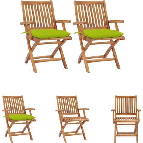 Holzstühle - vidaXL Gartenstühle 2 Stk. mit Hellgrünen Kissen Massivholz Teak - Terrassenstühle (1/5)