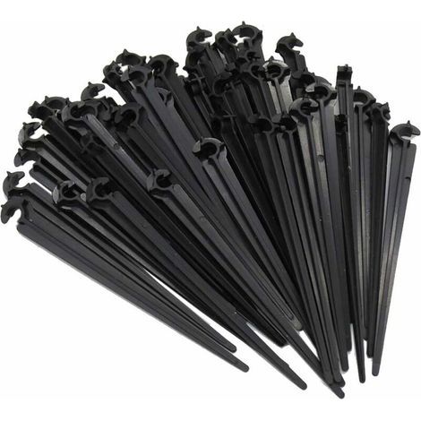 50 pezzi di supporti per tubo flessibile con fissaggio a terra per picchetti a "C", aste di fissaggio per tubo di irrigazione e da giardino (1/5)