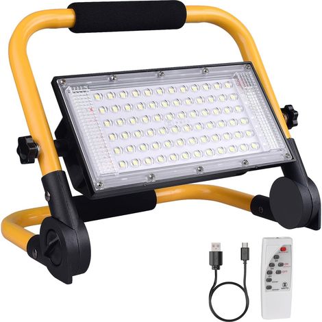 Projecteur LED Rechargeable Batterie 13500mAh avec Télécommande 8000LM, 4 Modes, Panneau Solaire, Projecteur LED Chantier Portable pour Garage, Camping, Réparation, Extérieur (1/5)