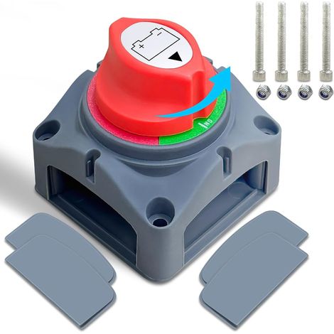 coupe circuit batterie 12v 24v, réglable 180 degrés étanche interrupteur à lame disjoncteur de batterie, pour bateaux, motos, yachts, voitures, véhicules automobiles, marine et caravanes (1/5)