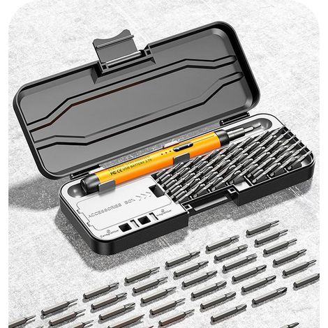Jeu de tournevis électriques 46 en 1, petit tournevis électrique de précision, alimenté par USB, couple élevé,faible bruit,outil de réparation,orange (1/5)