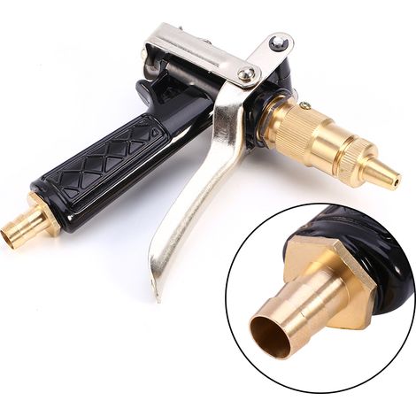 Pistolet arrosage tout cuivre + raccord droit à collier, haute pression, robuste, pour jardin et lavage auto (1/5)