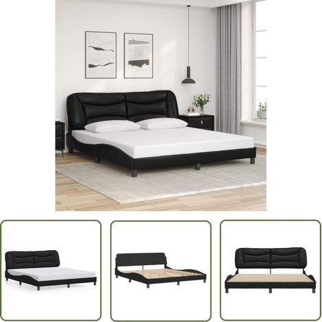The Living Store Cadre de lit sans matelas noir 180x200 cm similicuir - Lit Double - Cadre De Lit - Tête De Lit - Similicuir - Design Moderne (1/5)