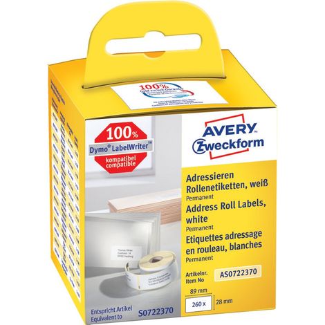 Avery-Zweckform AS0722370 Rotolo di etichette 82 x 28 mm Carta Bianco 260 pz. A tenuta permanente Etichetta per indiriz (1/5)