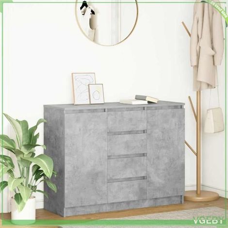 Buffet gris béton 100,5×35×76 cm – 2 portes, 4 tiroirs, bois d'ingénierie (1/5)