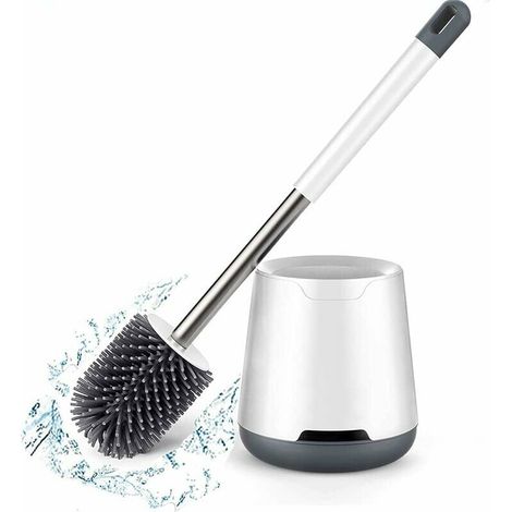 Brosse WC, Brosse de Toilette, Silicone Antibactérienne balayette WC et Support de Toilette avec Soies De Silicone Propres, avec Base de Filtre à Eau et à Séchage Rapide, Mural Monté, Blanc WC Brush (1/4)