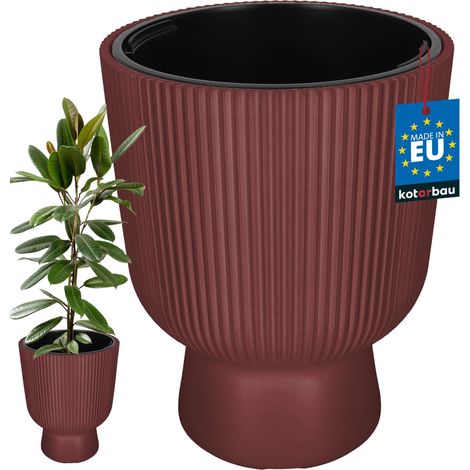 KOTARBAU® Pot de Fleur - Pot Plastique Plante Ø 39 cm - avec Bac Intérieur - Pot de Jardin - Pot de Fleur Exterieur -  H : 49 cm - PVC - Marsala - Nervuré (1/4)