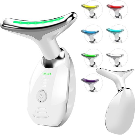 Masajeador facial eléctrico antiarrugas, 7 colores y 3 modos de masaje, masajeador vibratorio para rostro y cuello para reafirmar y suavizar la piel (blanco) (1/5)