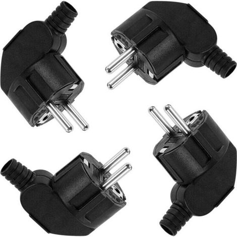 Prise électrique mâle 250V 16A, 4 pièces, prise d'angle, mise à la terre, Protection de prise électrique, noir- (1/4)