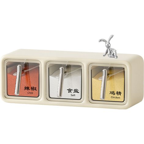 Lot boîte assaisonnement mural transparent multifonction cuisine rangement plastique blanc crème lapin (1/5)