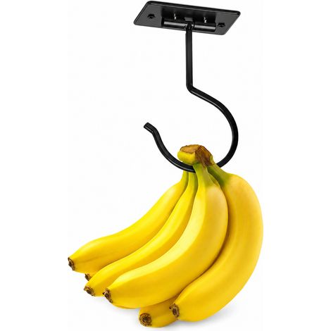 Crochet pour bananes sous armoire, porte-fruits magnétique pliable avec dos adhésif, crochet mural sans perçage pour organiser le comptoir de cuisine, noir (1/5)