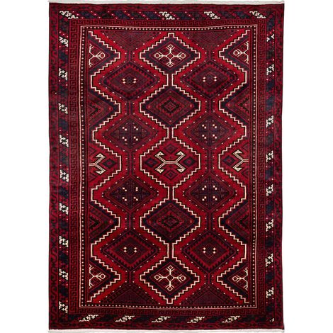 Tapis d'orient 225 x 315 cm, motif oriental, noué à la main, pure laine, rouge, crème et noir, artisanat authentique (1/5)