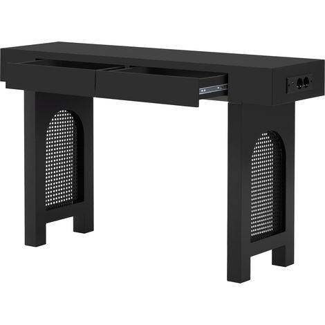 Schwarze MDF-Eingangskonsole mit 2 Schubladen, USB/Type-C, 120 x 35,5 x 76,5 cm (1/5)