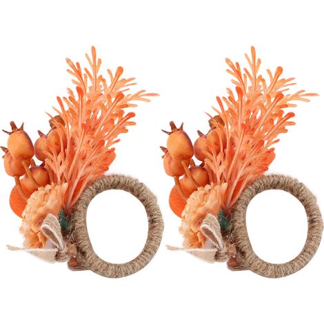 Lot de 2 ronds de serviette décoratifs innovants en forme de fleur artificielle, parfaits pour un mariage ou un anniversaire. Motifs de feuilles et de fleurs. (1/5)