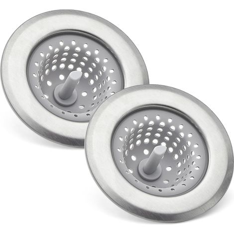 Passoire pour évier de cuisine, Acier Inoxydable et Silicone, Filtre d'Évacuation Anti-Colmatage, Compatible Lave-Vaisselle, Résistant à la Rouille, Gris, Lot de 2 (1/5)