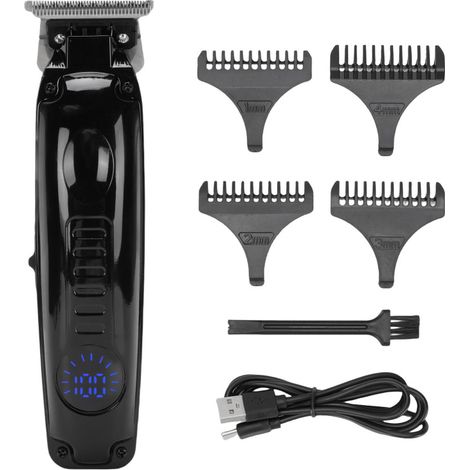Leistungsstarker und leiser elektrischer Haarschneider, USB-aufladbar, für Herren, mit Digitalanzeige und 4 Führungskämmen.