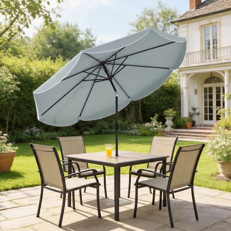 Parasol rond d'extérieur avec 3 positions d'inclinaison, 8 baleines et toile, 265 x 235 cm, bleu (1/5)