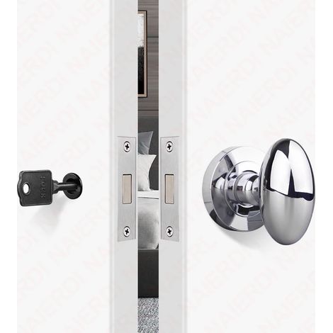 (Ovale chromé avec clé) Ensemble de poignée de porte à verrouillage invisible en alliage de zinc noir avec serrure mécanique sans clé, poignée de porte coulissante invisible. (1/5)