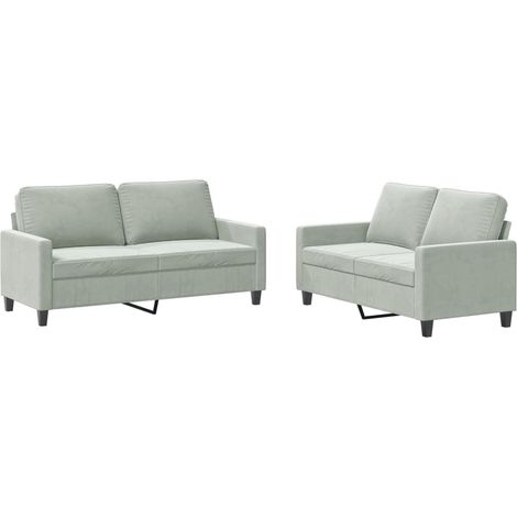 Ensemble de Canapé  Sofas 2 pcs avec coussins Gris clair Velours
