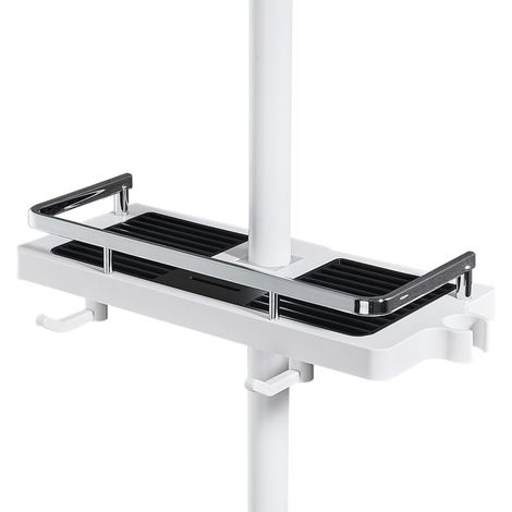 No Drilling Shower Shelf, Shower Caddy for Rod with Shower Head Holder, Bathroom Storage Shelf for Shampoo and Soap and 2 Hooks for 21-25mm Shower Rod (White)