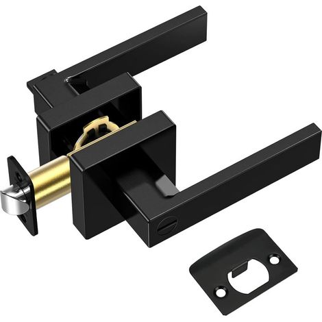 Poignée de porte noire mate durable, poignée de porte carrée réversible adaptée à la chambre, à la salle de bain, à la pièce (1/5)
