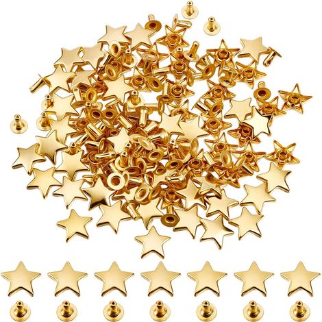 100 Rivet Étoile en Métal Doré de 11mm en Fer Clou Décoratif en Cuir Style Punk Tubulaire Rétro Boucle Bouton Pointe Rivet pour Vêtements Sacs Cols Accessoires de Loisirs Créatifs (1/5)