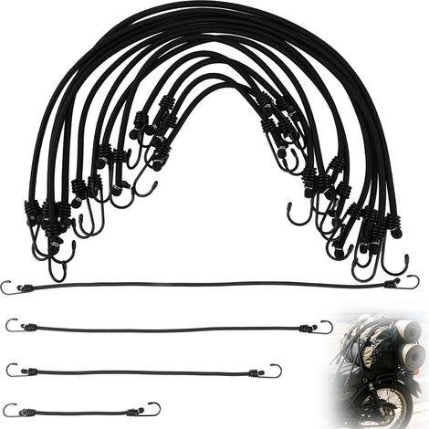 Lot de 12 Tendeurs Élastiques avec Crochets en Acier Inoxydable, Fixation Bâche et Toile, Charge Maxi 20 kg, Sangle Élastique Réglable pour Auvent, Tente, Cargo, Bricolage et Extérieur (1/5)