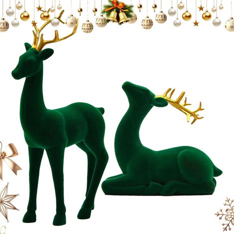 Renne De Noël Figurines De Cerf avec Effet Flocké 2 Pièces Statue D'Élan (1/5)