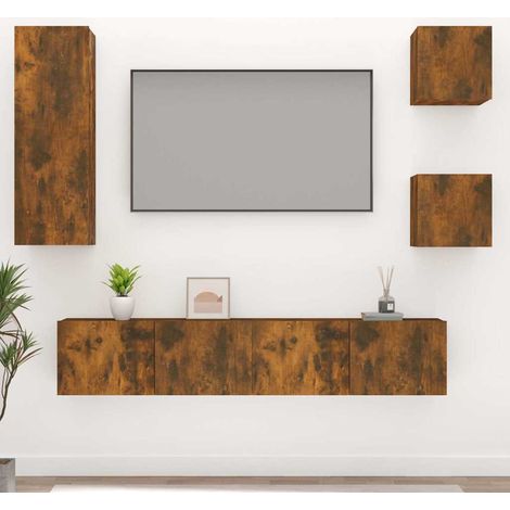 Ensemble de meubles TV 5 pcs-Banc TV-Meuble Télé Chêne fumé Bois d'ingénierie 185422 (1/5)