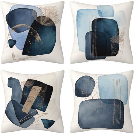 Housse de Coussin Abstrait 45 x 45 cm Milieu du Siècle Minimaliste Moderne Géométrique Bleu Décoratif Taie d'oreiller pour Canapé Chambre Maison Décoration 4 Pièces (1/5)