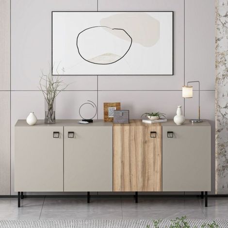 Madia con 4 ante colore cashmere e rovere 180x47x75H cm - Brusy