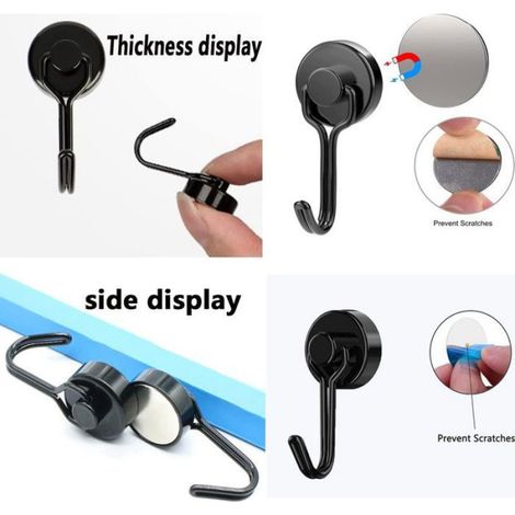 Crochet Magnetique Pivotant - Charge Maximale 13 Kg - Pour Suspension D'Objets Métalliques - Lot De 10 Unites - Diametre 20 Mm - Noir (1/5)