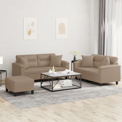 3-tlg. Sofagarnitur mit Kissen Cappuccino-Braun Kunstleder (1/5)