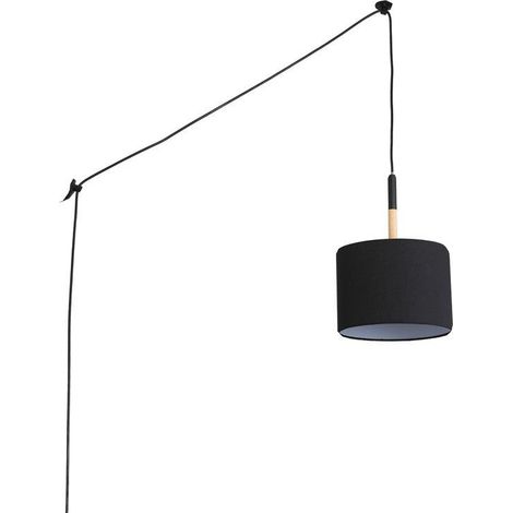 Barcelona Led – Lampe suspendue avec prise Schuko – Abat-jour en tissu noir – Câble noir avec interrupteur – Installation facile avec crochets décentralisateurs