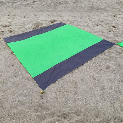 Vert + Gris bicolore 140+200cm Tapis de pique-nique de camping extérieur, imperméable, pliable, à poches, à carreaux, tapis de plage, résistant à l'humidité. (1/5)